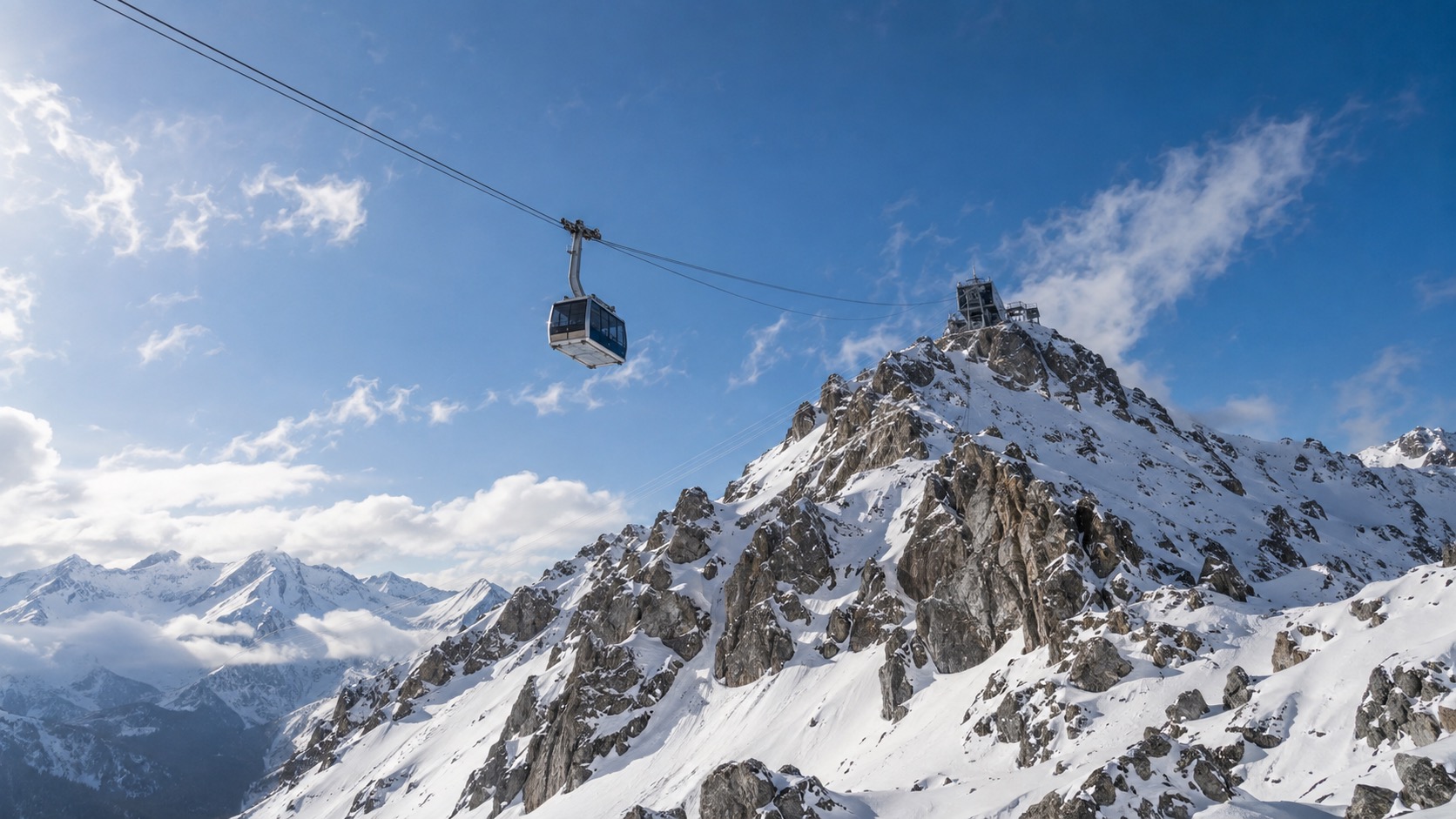 Valluga cable car ascending toward the 2,811 metre summit above St. Anton